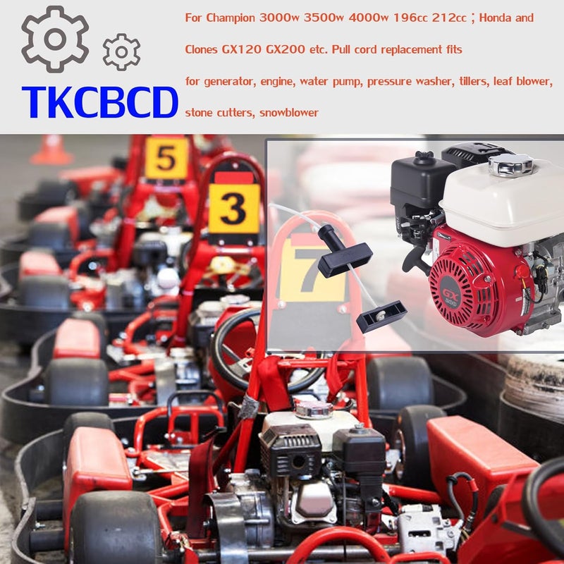 TKCBCD Store Pull Start Cord Rope 140mm 3.5mm String Compatible with Honda GX160 GX200 196 212 224 cc Generator Pressure Washer Snow Blower ATV MTD (2 Pull Start Handle,5× Rope) - Image 5
